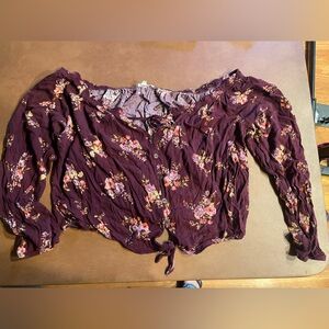 Rewind Floral Burgundy Button-Up Blouse